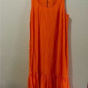 Anthropologie Orange Ruffled Tiered Midi Sundress
